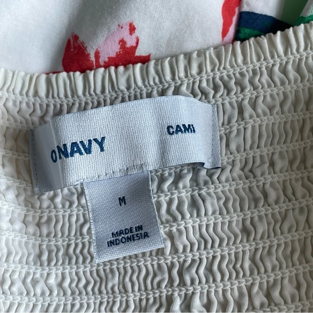 Old Navy Cami Dress size M White Tropical Floral Smocked Back Adjustable‎ Straps
